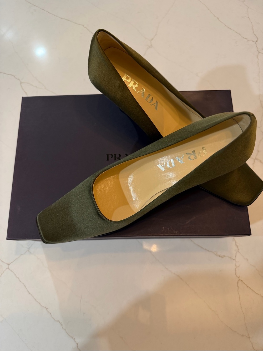Vintage Prada "Tundra Raso" Satin Square Toe Heels - New With Original Box - Picture 4 of 9